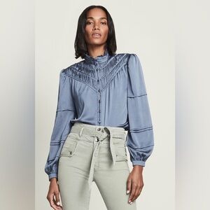 Veronica Beard Argonne Satin Blouse Dark Slate Women Size 12 $398 NEW